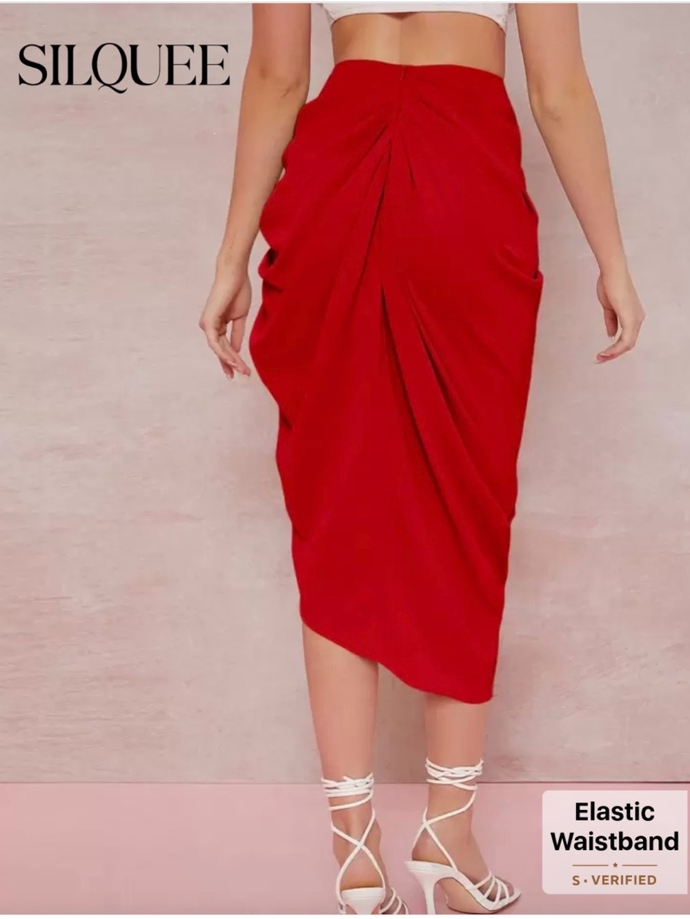 Silquee Ruched High-Slit Bodycon Midi Skirt - Picture 4 of 5